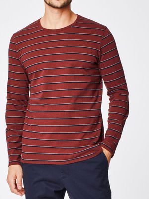 Filip Hemp and Organic Cotton Long Sleeve Striped Top in Rust