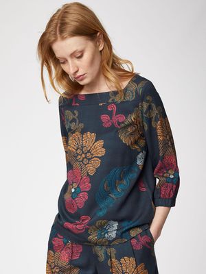 Marrina Bamboo Floral Top in Dark Navy