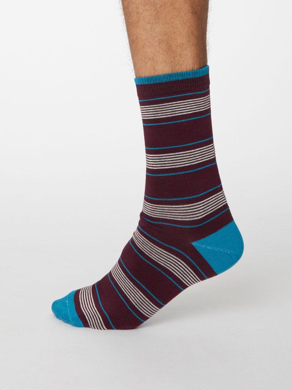 image of Edoardo Bamboo Striped Socks in Wine Red