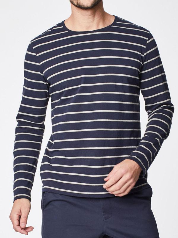 image of Filip Hemp and Organic Cotton Long Sleeve Striped Top in Navy