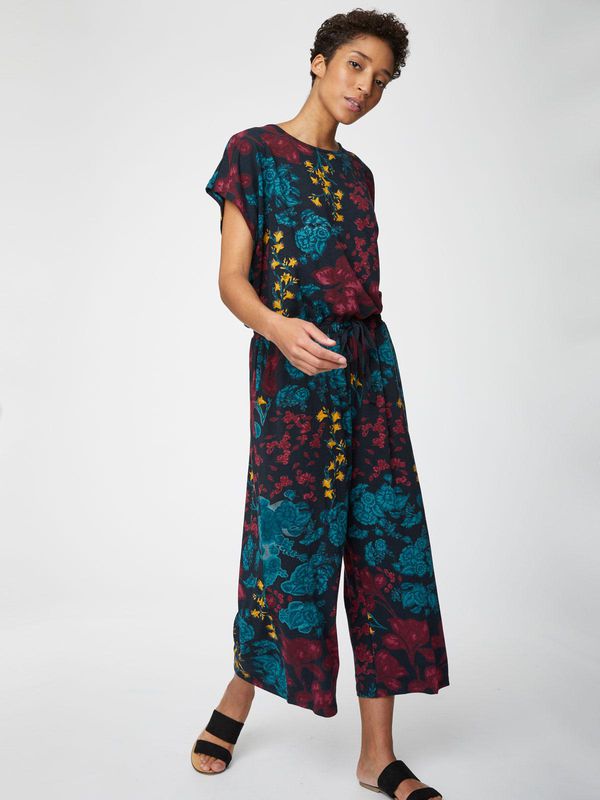 image of Agnetha Bamboo Jersey Print Jumpsuit in Midnight Navy