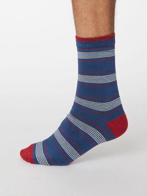 Edoardo Bamboo Striped Socks in Denim Blue