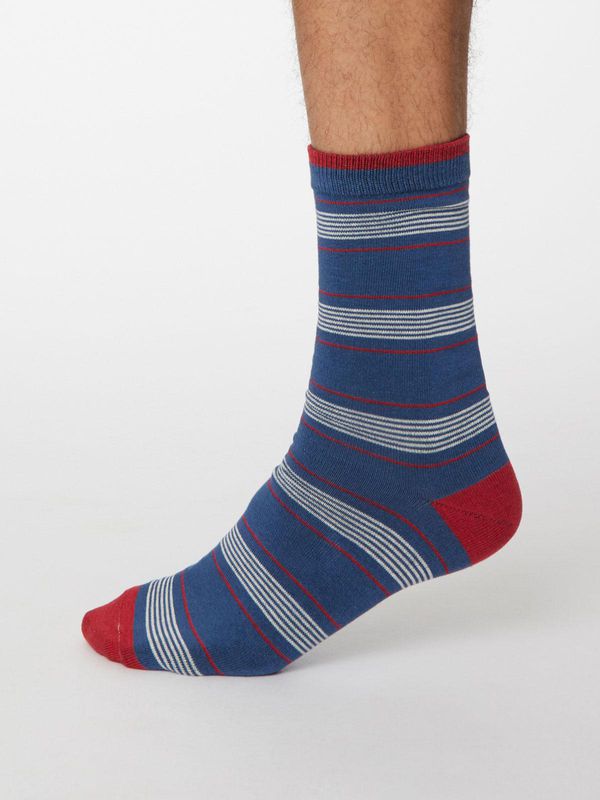 image of Edoardo Bamboo Striped Socks in Denim Blue