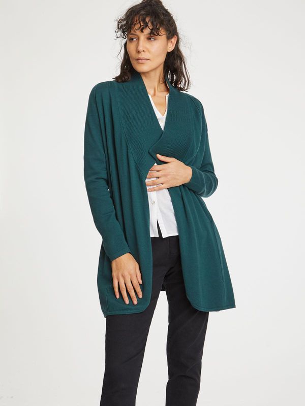 image of Hildur Long Organic Cotton Cardigan in Deep Teal Green