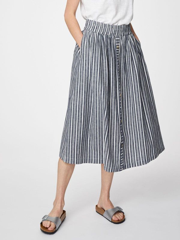 image of Catterina Striped Hemp Midi Skirt in Dark Navy