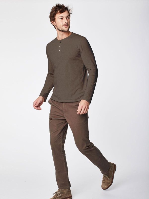 image of Aksel Hemp and Organic Cotton Long Sleeve Plain Top in Khaki Green