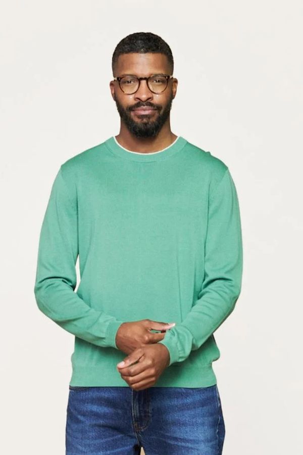 image of Organic Cotton Crew Neck Knit Jumper in Foam Green