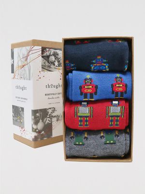 Herman Robot Bamboo Organic Cotton 4 Sock Gift Box in Multi