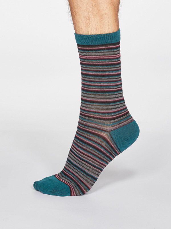 image of Jacob Striped Organic Cotton Socks in Teal Green