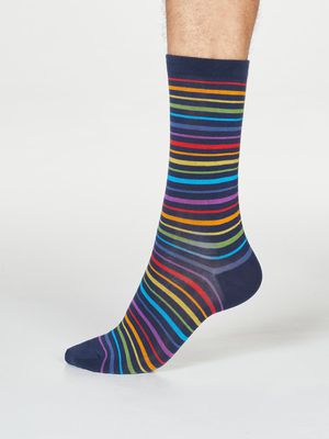 Rainbow Organic Cotton Mens Socks in Stripe Navy