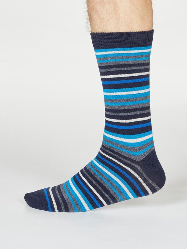image of Watson Bamboo Organic Cotton Stripe Socks in Dark Navy