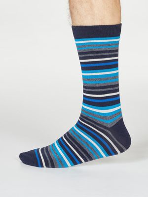 Watson Bamboo Organic Cotton Stripe Socks in Dark Navy