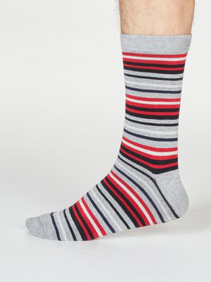 Watson Bamboo Organic Cotton Stripe Socks in Grey Marle