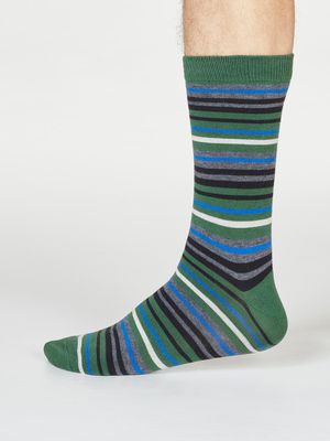 Watson Bamboo Organic Cotton Stripe Socks in Olive Green