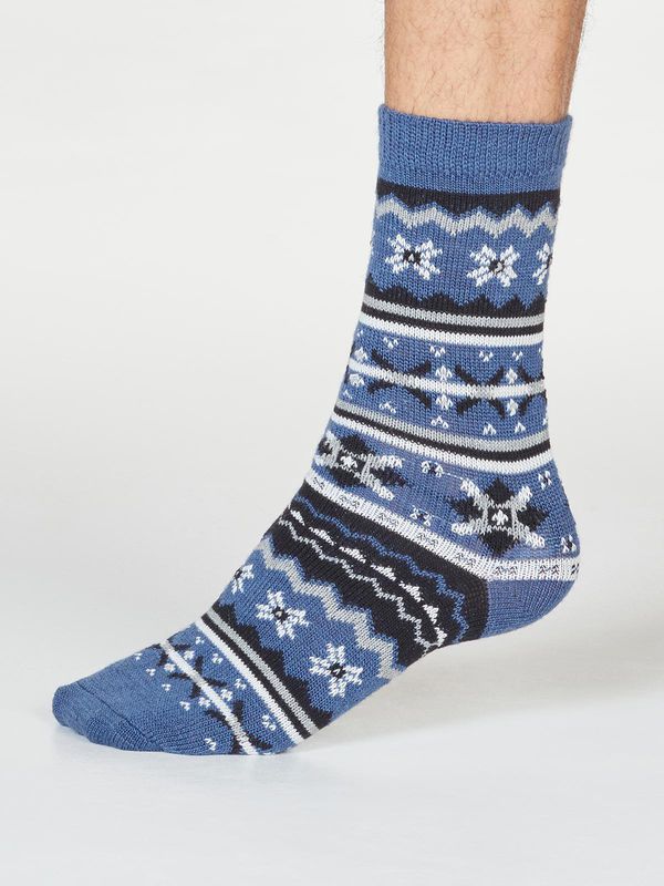 image of Hendry Fairisle Wool Blend Socks in Blue Slate