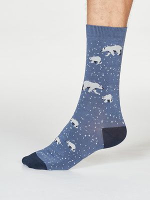 Lon Polar Bear Bamboo Organic Cotton Socks in Blue Slate