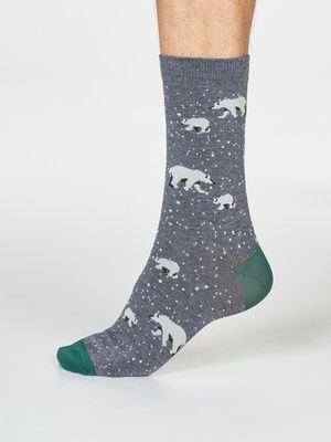 Lon Polar Bear Bamboo Organic Cotton Socks in Dark Grey Marle