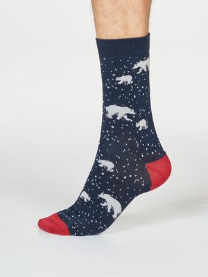 Lon Polar Bear Bamboo Organic Cotton Socks in Midnight Navy