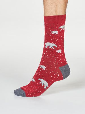 Lon Polar Bear Bamboo Organic Cotton Socks in Pillarbox Red