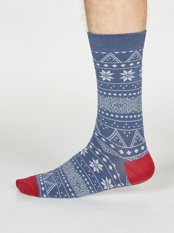 image of Olwin Fairisle Bamboo Organic Cotton Socks in Blue Slate