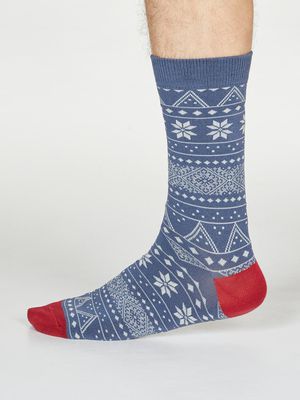 Olwin Fairisle Bamboo Organic Cotton Socks in Blue Slate