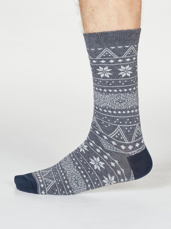 image of Olwin Fairisle Bamboo Organic Cotton Socks in Dark Grey Marle