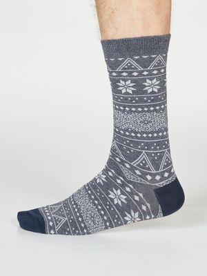 Olwin Fairisle Bamboo Organic Cotton Socks in Dark Grey Marle