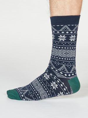 Olwin Fairisle Bamboo Organic Cotton Socks in Midnight Navy