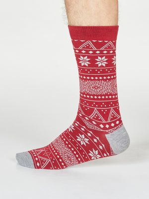 Olwin Fairisle Bamboo Organic Cotton Socks in Pillarbox Red