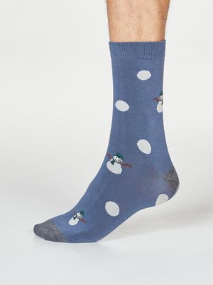 Markus Bamboo Organic Cotton Snowman Festive Socks in Blue Slate