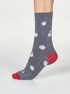Markus Bamboo Organic Cotton Snowman Festive Socks in Dark Grey Marle