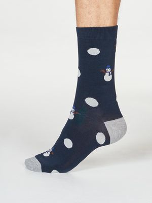 Markus Bamboo Organic Cotton Snowman Festive Socks in Midnight Navy