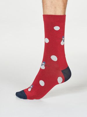 Markus Bamboo Organic Cotton Snowman Festive Socks in Pillarbox Red