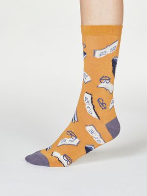Marey Bookworm Bamboo Organic Cotton Socks in Amber Yellow