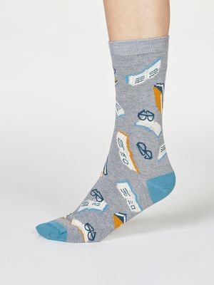 Marey Bookworm Bamboo Organic Cotton Socks in Grey Marle