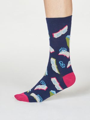 Marey Bookworm Bamboo Organic Cotton Socks in Navy