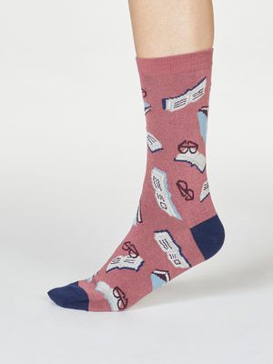 Marey Bookworm Bamboo Organic Cotton Socks in Rose Pink