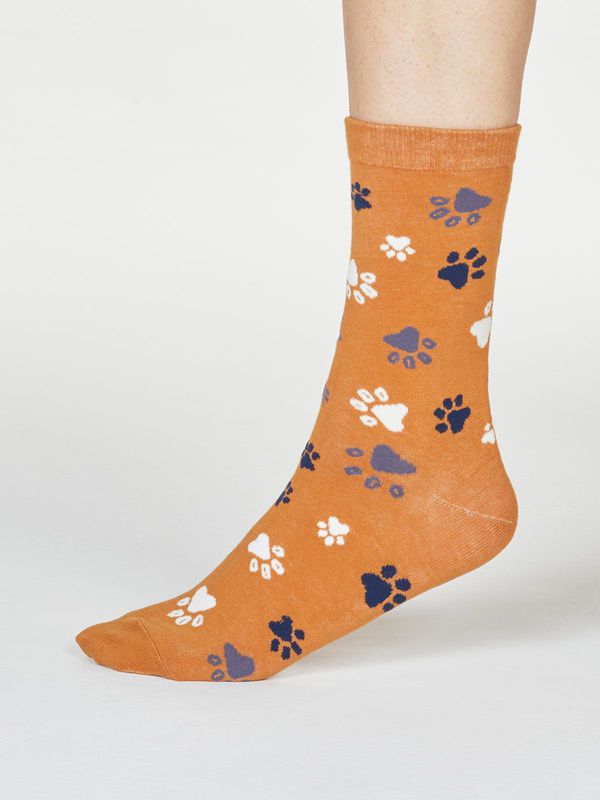 image of Elsa Organic Cotton Paw Print Socks in Amber Yellow