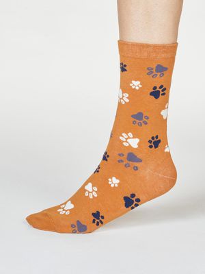Elsa Organic Cotton Paw Print Socks in Amber Yellow