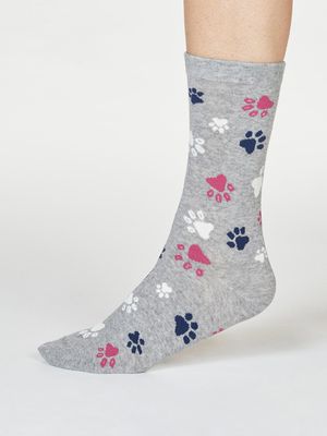 Elsa Organic Cotton Paw Print Socks in Grey Marle