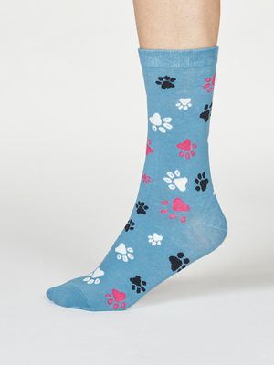 Elsa Organic Cotton Paw Print Socks in River Blue