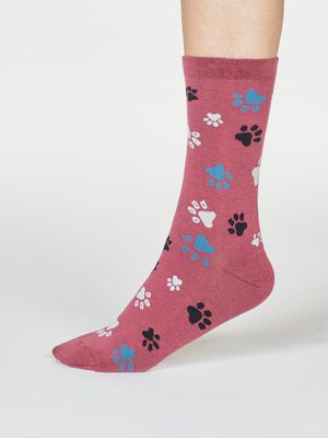 Elsa Organic Cotton Paw Print Socks in Rose Pink