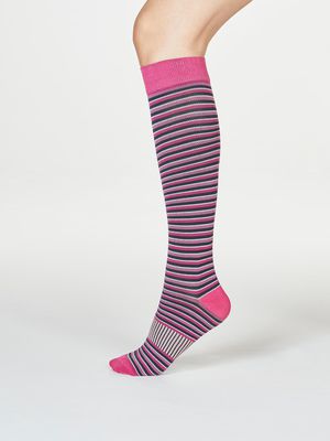 Dinah Stripe Recycled Nylon Flight Compression Socks in Magenta Pink