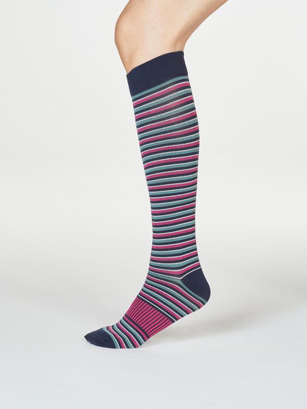 image of Dinah Stripe Recycled Nylon Flight Compression Socks in Navy