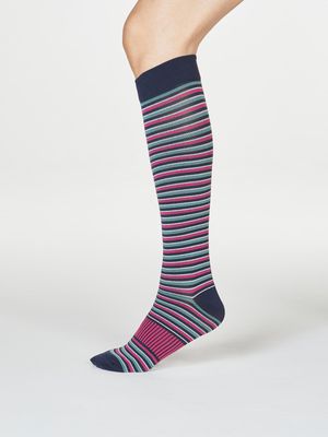 Dinah Stripe Recycled Nylon Flight Compression Socks in Navy