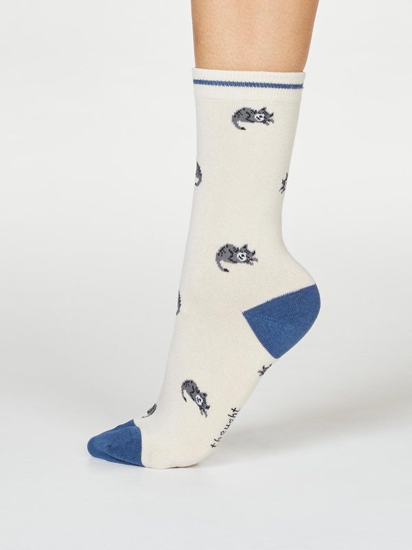 image of Lula Bamboo Organic Cotton Cat Socks in Cream