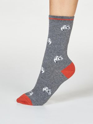 Lula Bamboo Organic Cotton Cat Socks in Dark Grey Marle