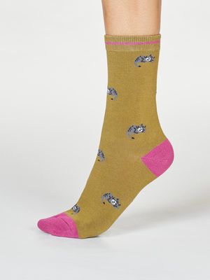 Lula Bamboo Organic Cotton Cat Socks in Herb Green