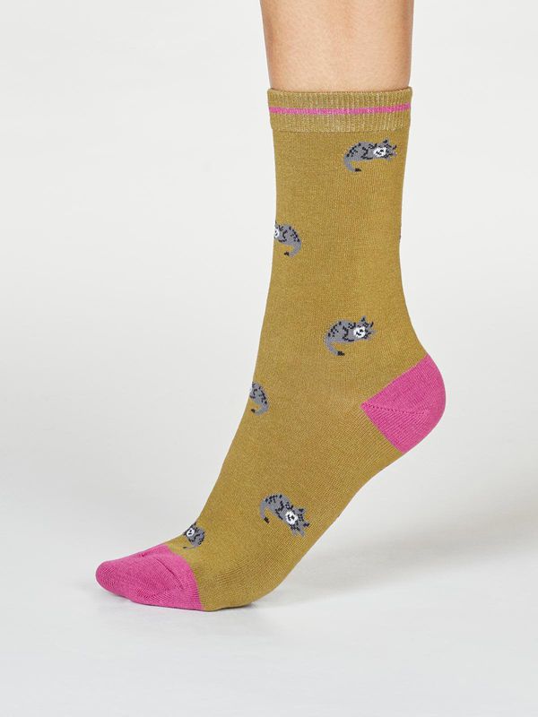 image of Lula Bamboo Organic Cotton Cat Socks in Herb Green
