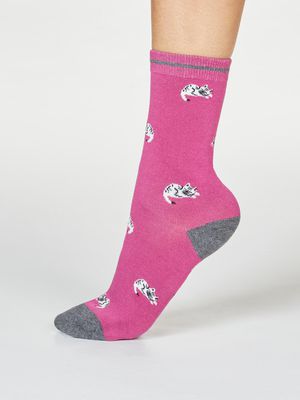 Lula Bamboo Organic Cotton Cat Socks in Violet Pink